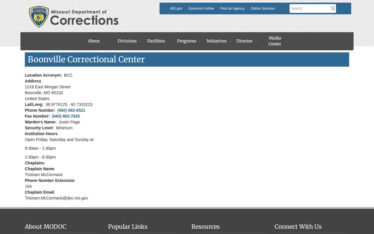 Boonville Correctional Center release and facility profile