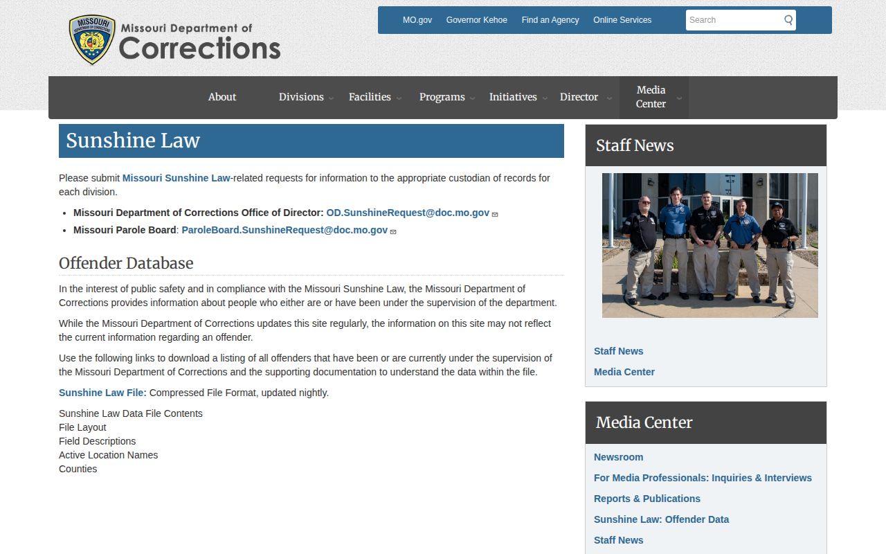 Boonville Correctional Center release record archive fields