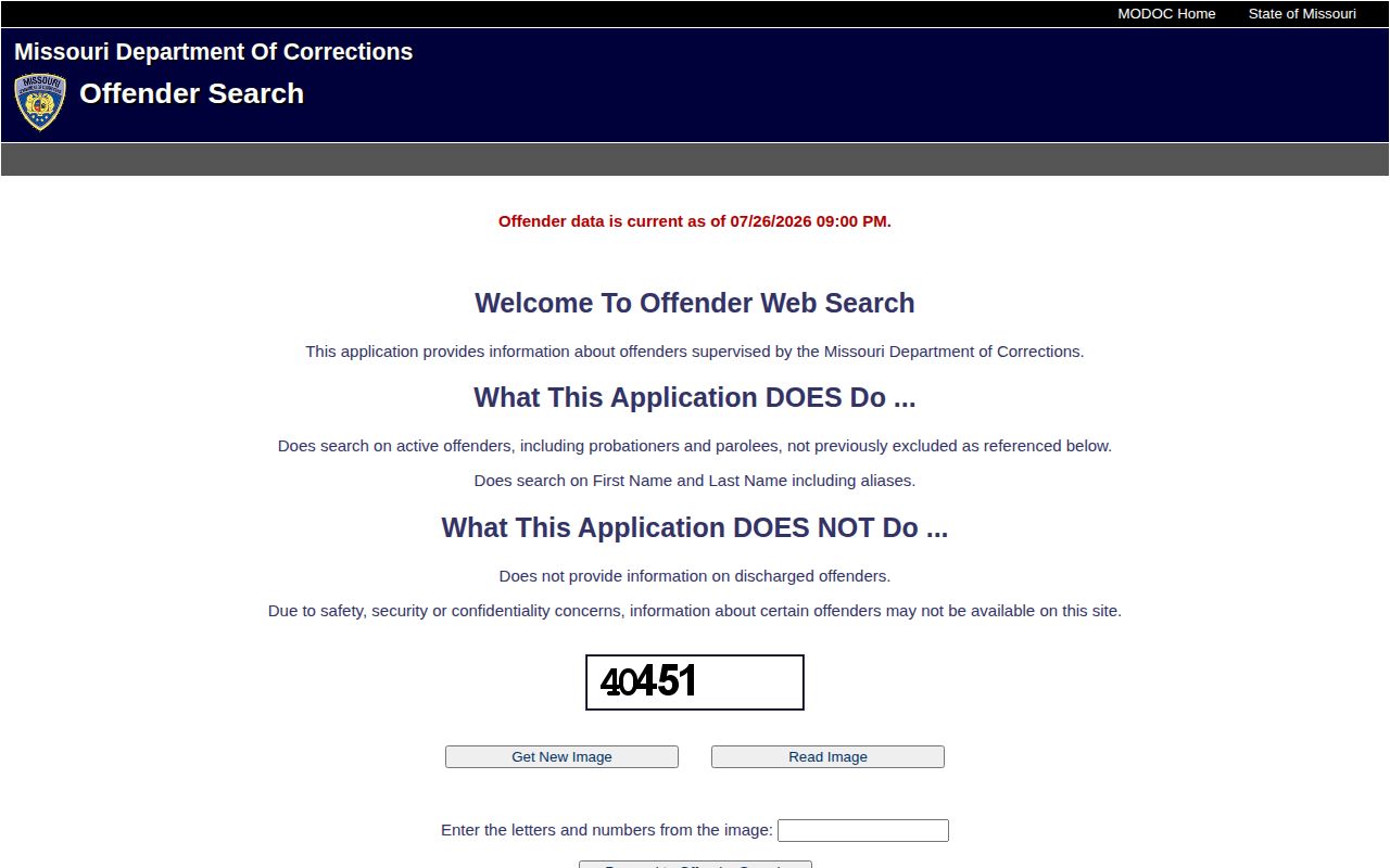 Missouri MODOC offender search for Cooper County released inmates